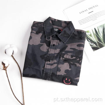 Camisa de manga comprida camuflagem moda jaqueta masculina